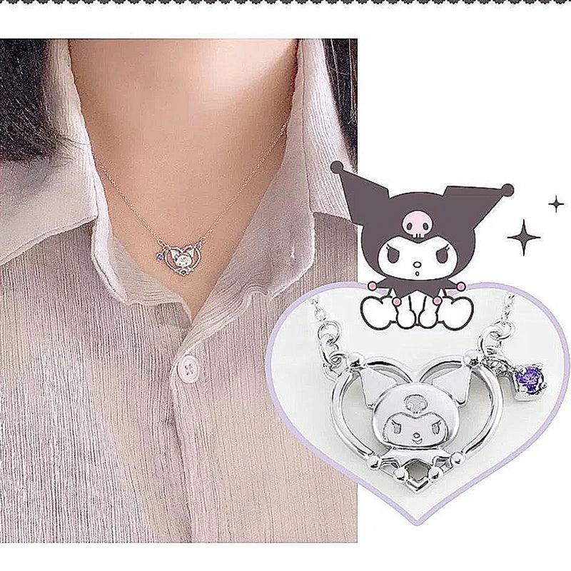 Sanrios Luxury Necklaces Cute Anime Figure Kuromi Silver Necklace Clavicle Chain Pendant for Women Jewelry Accessories Girl Gift