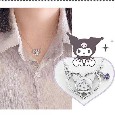 Sanrios Luxury Necklaces Cute Anime Figure Kuromi Silver Necklace Clavicle Chain Pendant for Women Jewelry Accessories Girl Gift