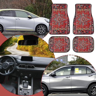 4 Pcs Car Floor Mats Bohemian Pattern European Ethnic Auto Rubber Carpet Universal Interior Accessories for Front and Rear Seats