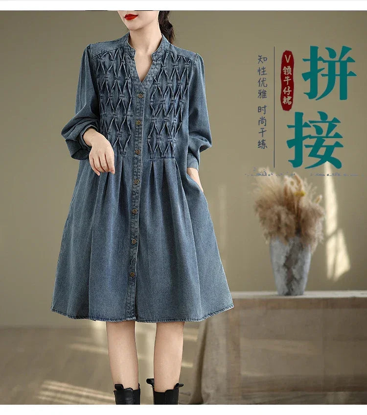 Denim Oversized Autumn Winter Long Sleeve Coat Women Ruffle Fashion Loose Pleated Ladies Jackets Retro Woman Jackets Coats