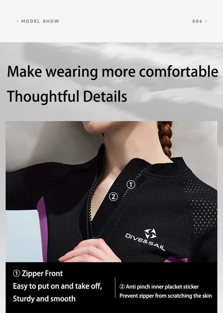 2025 New Men Women Wetsuit Top 3mm Neoprene Wetsuit Jacket Long Sleeve Front Zipper Swimsuit Surfing Diving Tops for Water Sport - Elanique