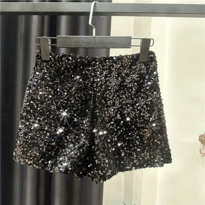 2025 New Summer Spring New Full Sequined Shiny Casual Shorts Heavy Zipper Nightclub Socialite Short Shorts Hot Pants for Women - Elanique