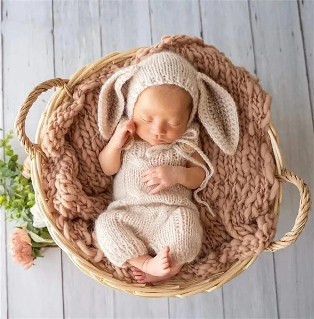 Bunny Rabbit Crochet Knitted Photography Props| Newborn Baby Outfits| Hat, Diaper Pants Costume| Unisex Infant