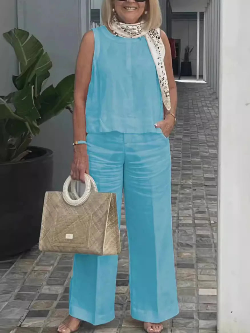 Cotton Linen Comfortable Two Piece Sets Women Outfits 2024 Summer Autumn Solid Casual Tops Pants 2 Piece Set For Women Suit