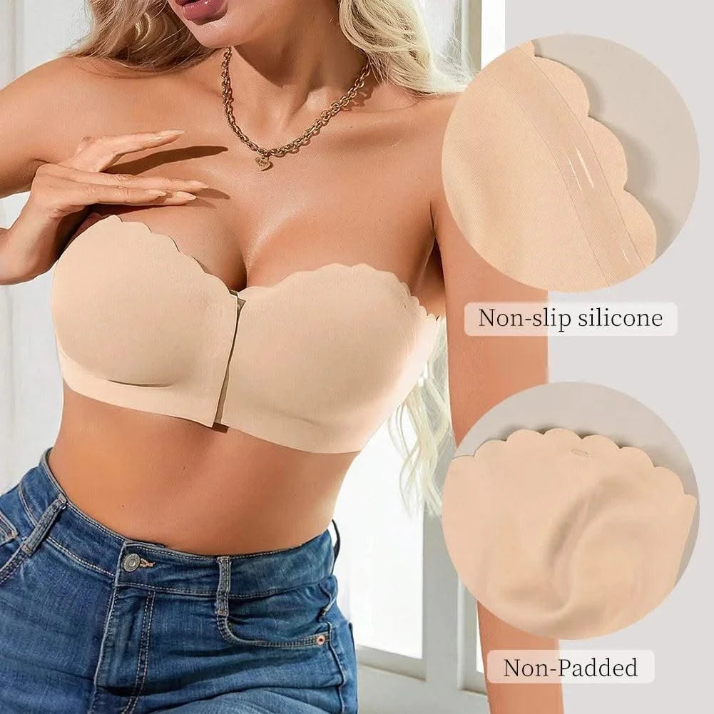 Wireless Unlined Bra Front Closure Everyday Seamless Bra Non Padded Bra with Clear Straps nipple covers Bra for Women Plus Size