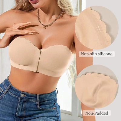 Wireless Unlined Bra Front Closure Everyday Seamless Bra Non Padded Bra with Clear Straps nipple covers Bra for Women Plus Size