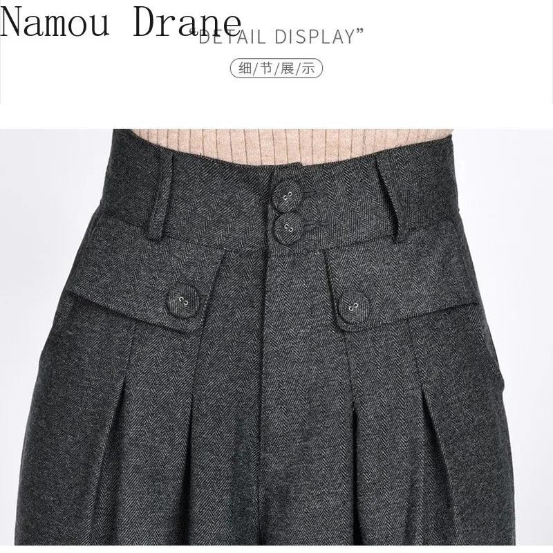 2023 Winter Warm Wool Women's Pants Female High Waist Pleated Wide Leg  Capris for Women Trousers Woman  4xl
