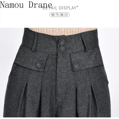 2023 Winter Warm Wool Women's Pants Female High Waist Pleated Wide Leg  Capris for Women Trousers Woman  4xl