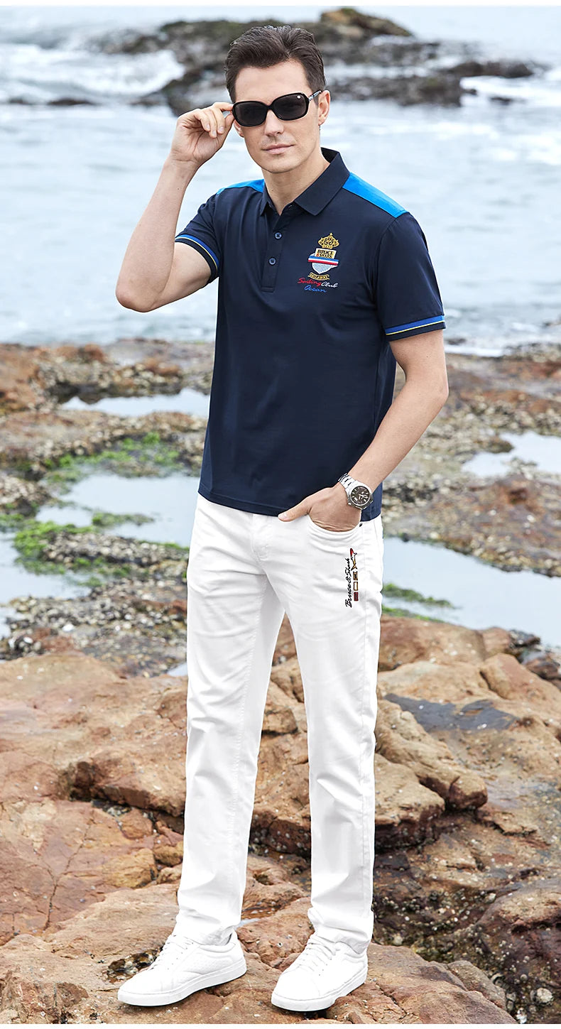 2024 New Summer White Jeans for Men Bruce&Shark  Designer Luxury Men's Jeans Loose Fit Stretch Cotton Casual Fashion Big Size 42