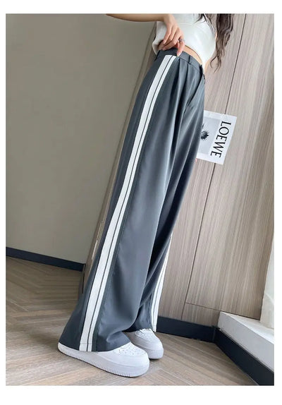 Wide-leg Pants for Women in Spring and Autumn High Waist Loose Straight Slim Striped Floor-moving Suit Pants