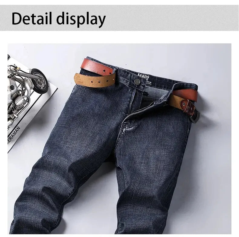 New Business Men's Jeans Casual Straight Stretch Fashion Classic Blue Black Work Denim Trousers Male Brand Clothing Mens Jeans