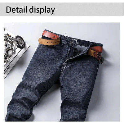 New Business Men's Jeans Casual Straight Stretch Fashion Classic Blue Black Work Denim Trousers Male Brand Clothing Mens Jeans