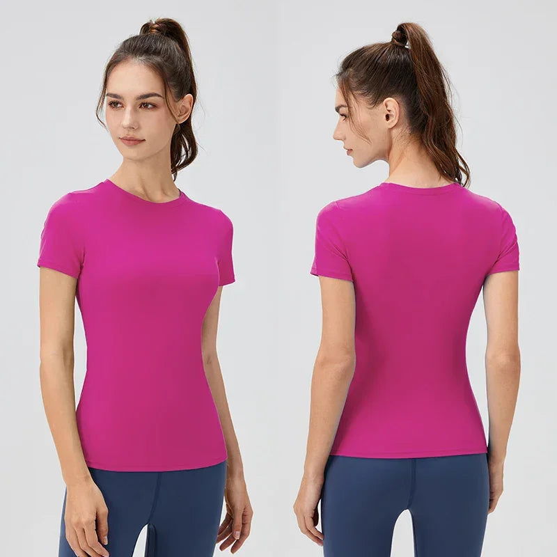2024 Women Sports Shirt Tight Yoga top Quick Dry Gym Top Outdoor Short Sleeve Running Sportswear Women T-shirts - Elanique