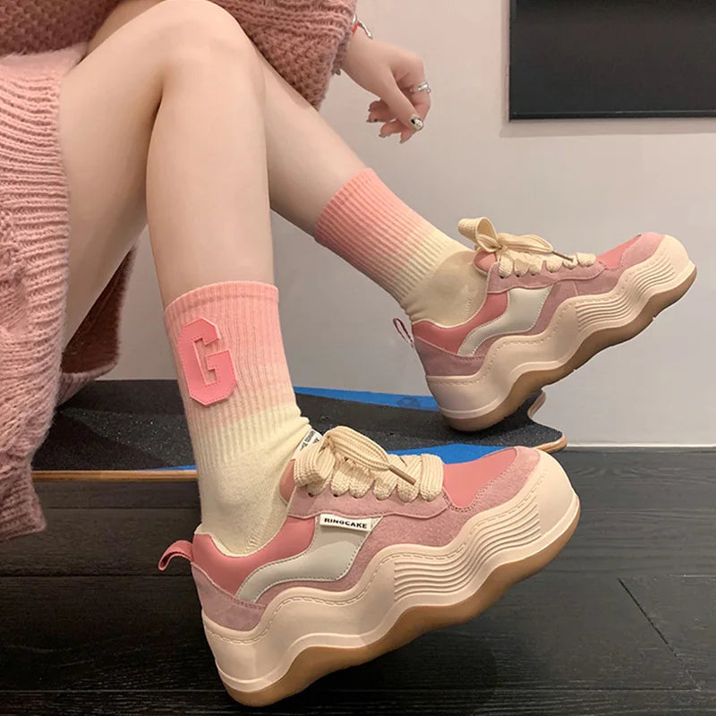 Women New Fashion Sneakers Autumn Casual Brand Shoes Woman Thick Soled Canvas Platform Designer Women Light Flat Versatile Shoes