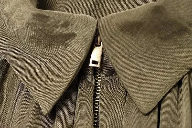 HipSeam Satin Bomber Jacket Women Casual Pleated Zipper Jackets