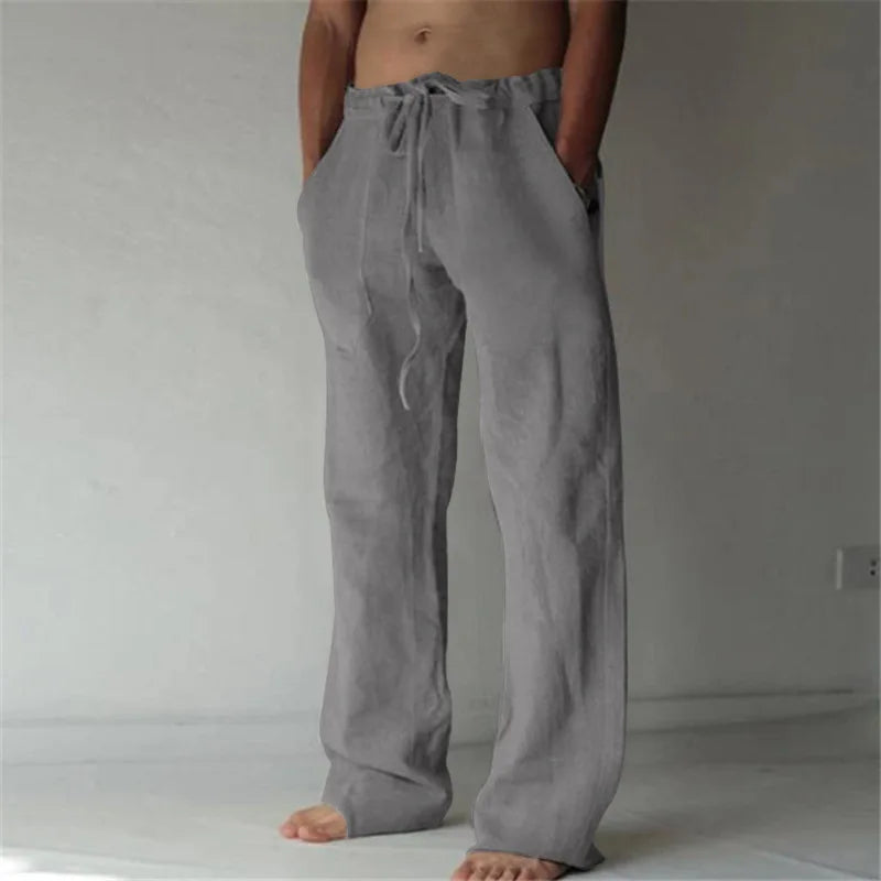 Hot New Men's Trousers, Casual Solid Color Thin Linen Men's Trousers