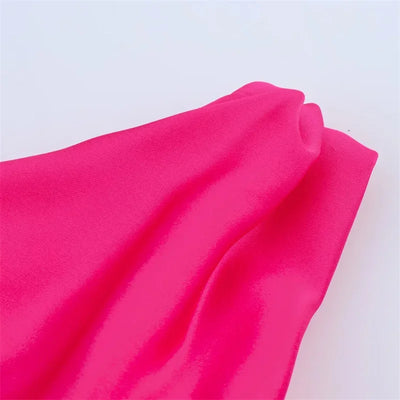 Women's Dress New Summer 2025 Rose Red Silk Satin Textured Sleeveless Midi Dress Asymmetrical Design Elegant temperament
