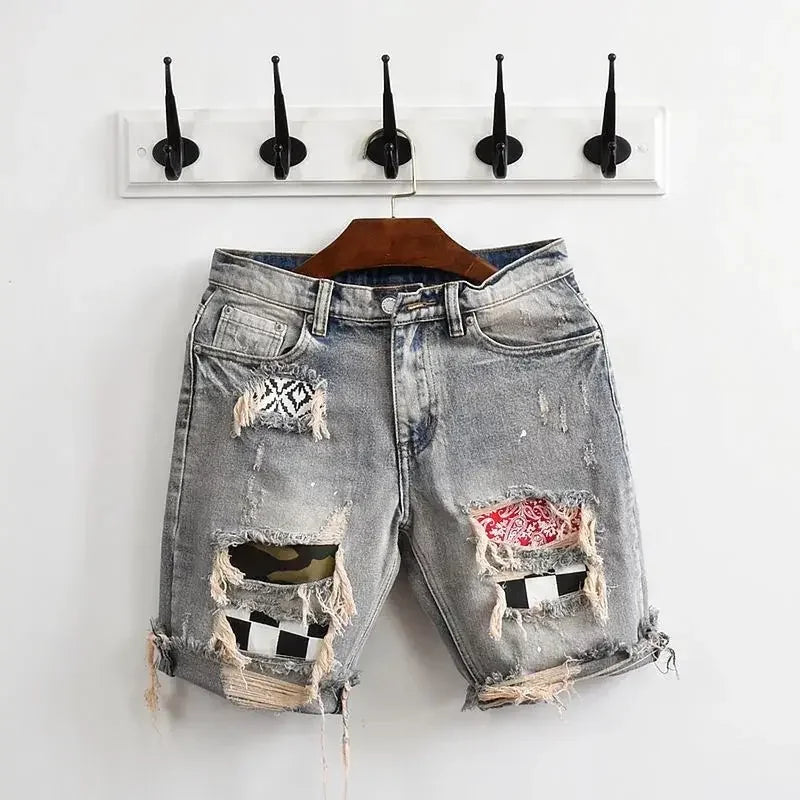 Man Denim Shorts Camouflage Hip Hop Graphic Short Jeans Pants for Men Original Distressed Thin New in Rude Streetwear Designer