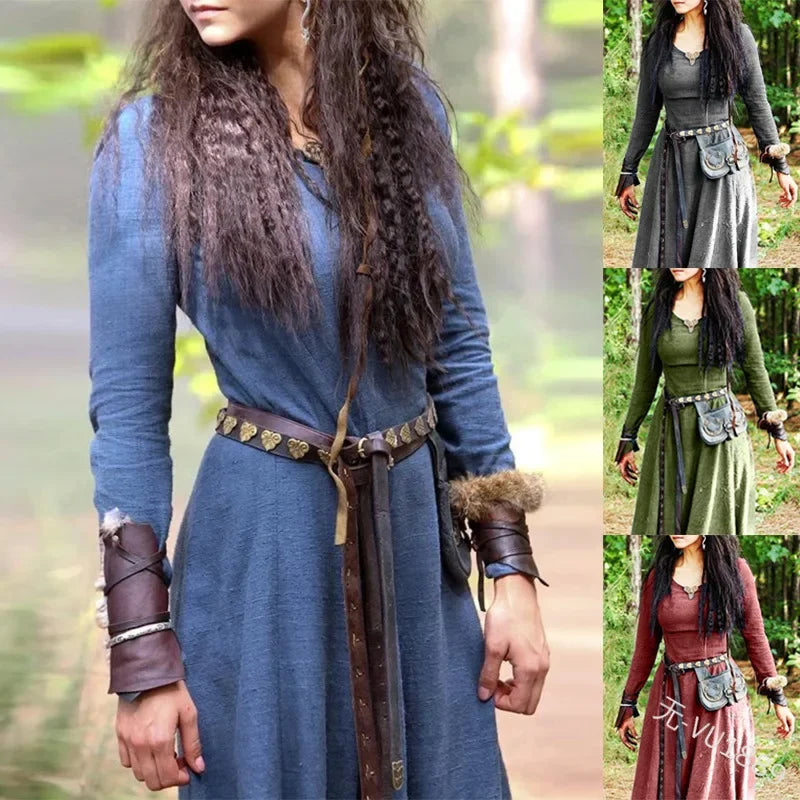 Women's Medieval Renaissance Dress Long Loose Fit Waist Dress Victorian Cross Border Printing National Style Halloween Cosplay