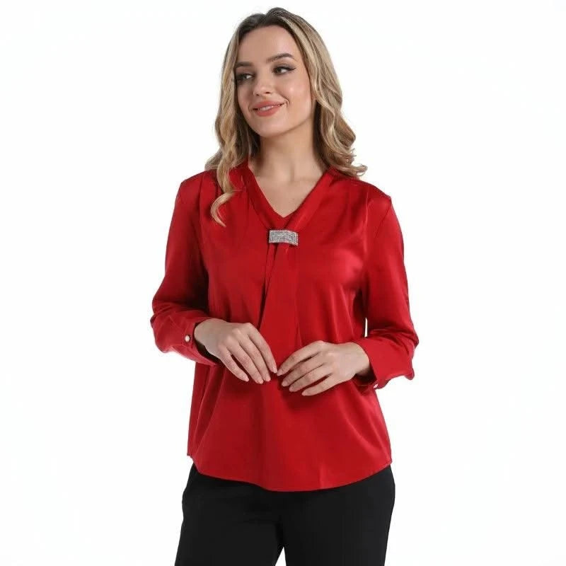 Red Women Blouse Ribbon Women Shirt Luxury Woman Top