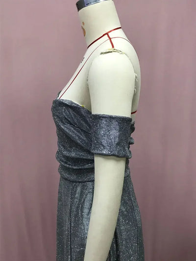 2025 Woman Evening Party Dresses Sequin A-Line Strapless Sexy Fashion Solid Color Split Long Dresses Solid Color Women Clothing