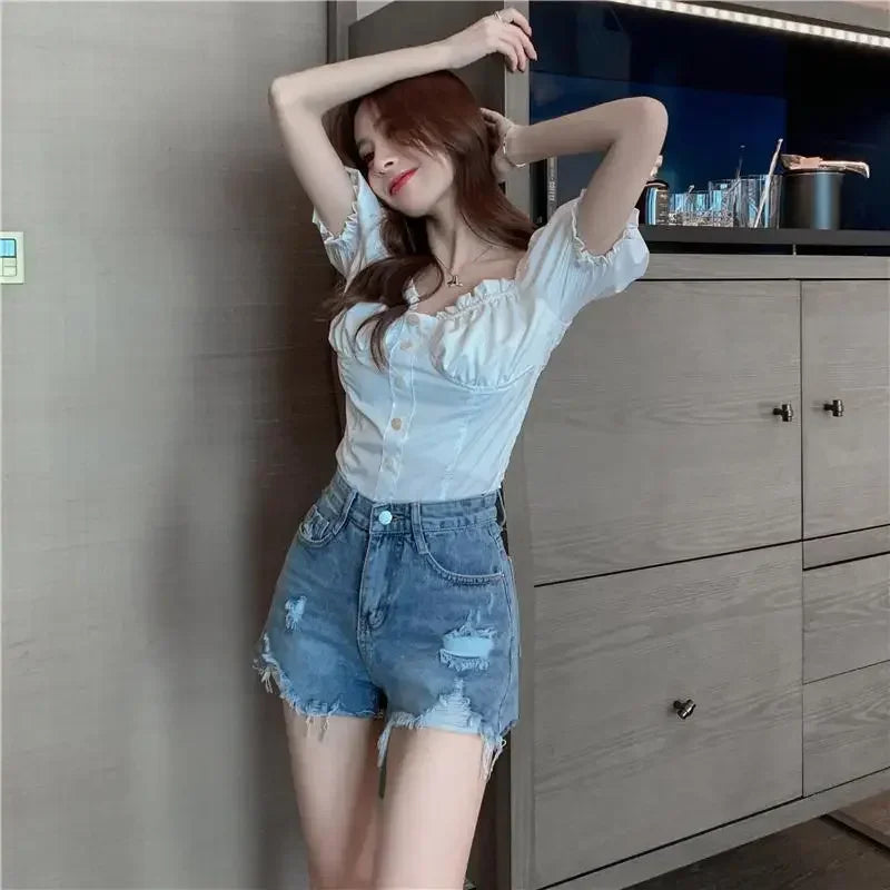 Womens Shorts Denim Ripped Sexy Short Pants for Women To Wear Blue Jeans New in Trend 2024 Y2k Harajuku Korean Style XL Fashion