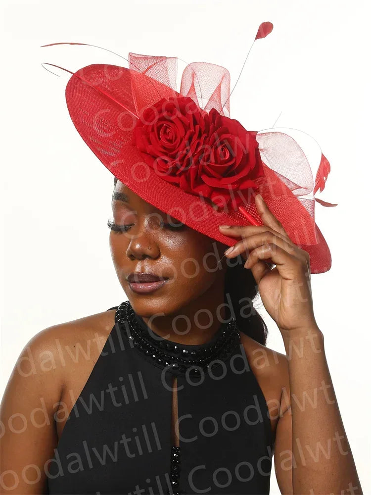 Royal Ascot Big Flower Fascinators Hat Women Wedding Pillbox Cap Ladies Derby Feather Fascinator Headdpiece Ladies Party Chapeau
