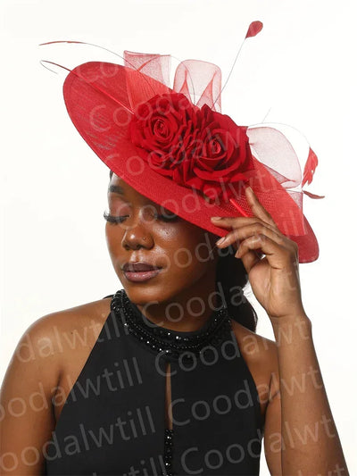 Royal Ascot Big Flower Fascinators Hat Women Wedding Pillbox Cap Ladies Derby Feather Fascinator Headdpiece Ladies Party Chapeau
