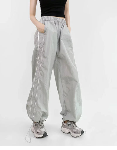 Women's Wide-Leg Joggers Adjustable Ankle Cuffs Side Stripes Drawstring Waist Lightweight Streetwear