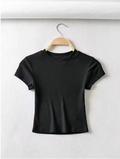 Women's crew neck short-sleeved T-shirt, stretch bodice sexy, summer