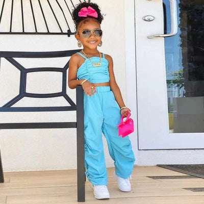 1-8years Baby Kids Summer Clothing For Girls Sleeveless Crop Tops+Cargo Pants 2pcs/sets Children's Fashion Clothes Outfits Girl