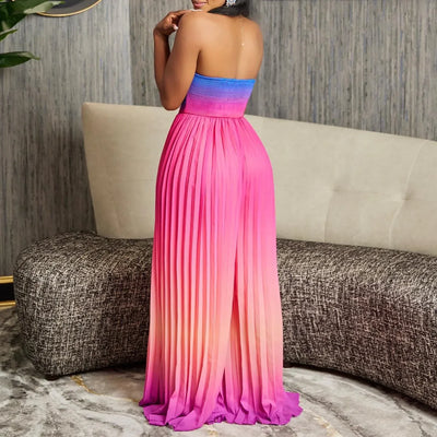 Gradient Color Women Jumpsuits For Summer Sleeveless Bandage Loose Fashion Streetwear Overalls Wide Leg Pants Trousers 2024