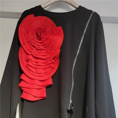 YEAE 2025 Spring New Items Fashion Flower Patchwork Loose T-shirts For Women Irregular Long Sleeves Tops Female