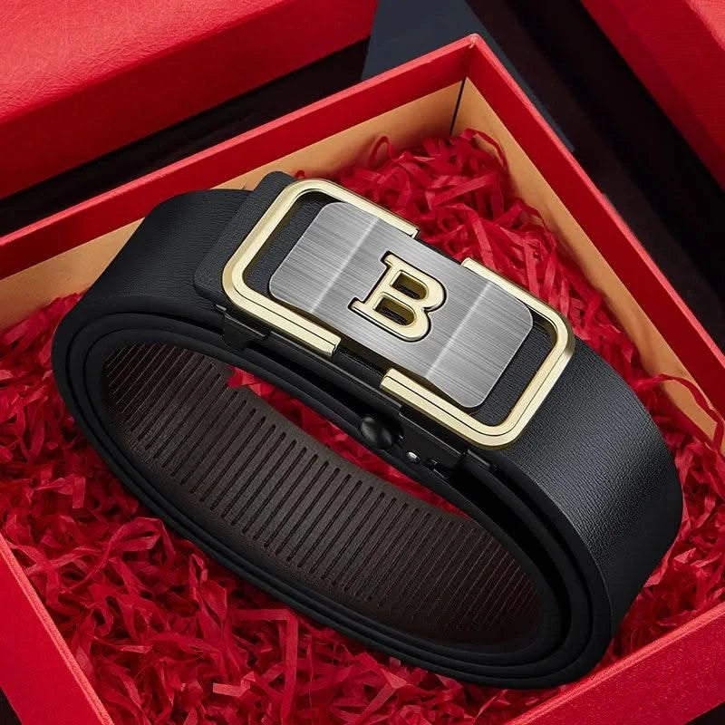 Men Genuine Luxury Leather Metal Automatic B Buckle Fashion Belt | Casual Belts for Male
