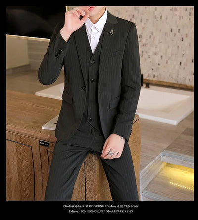 Suit (Blazer+ Vest + Trousers +) Men's Fashionable Business Solid color Gentleman's Wedding Workwear Casual Performance Suit