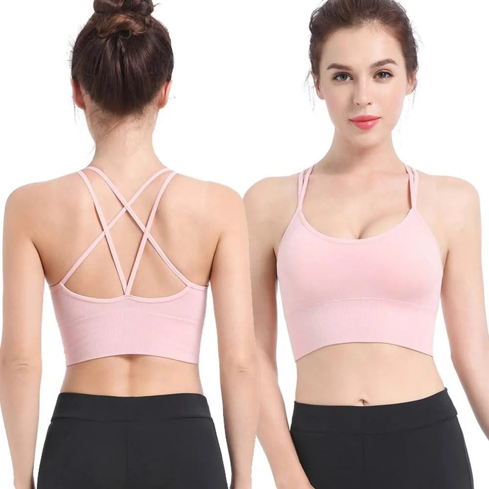 Women Strappy Sports Bras Padded Fitness Yoga Vest