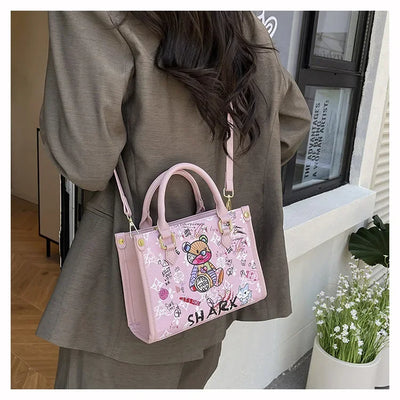 2025 Designer-Inspired Doodle Handbag - Women's Elegant Shoulder Tote, Spacious Summer Crossbody Purse with Top Handle