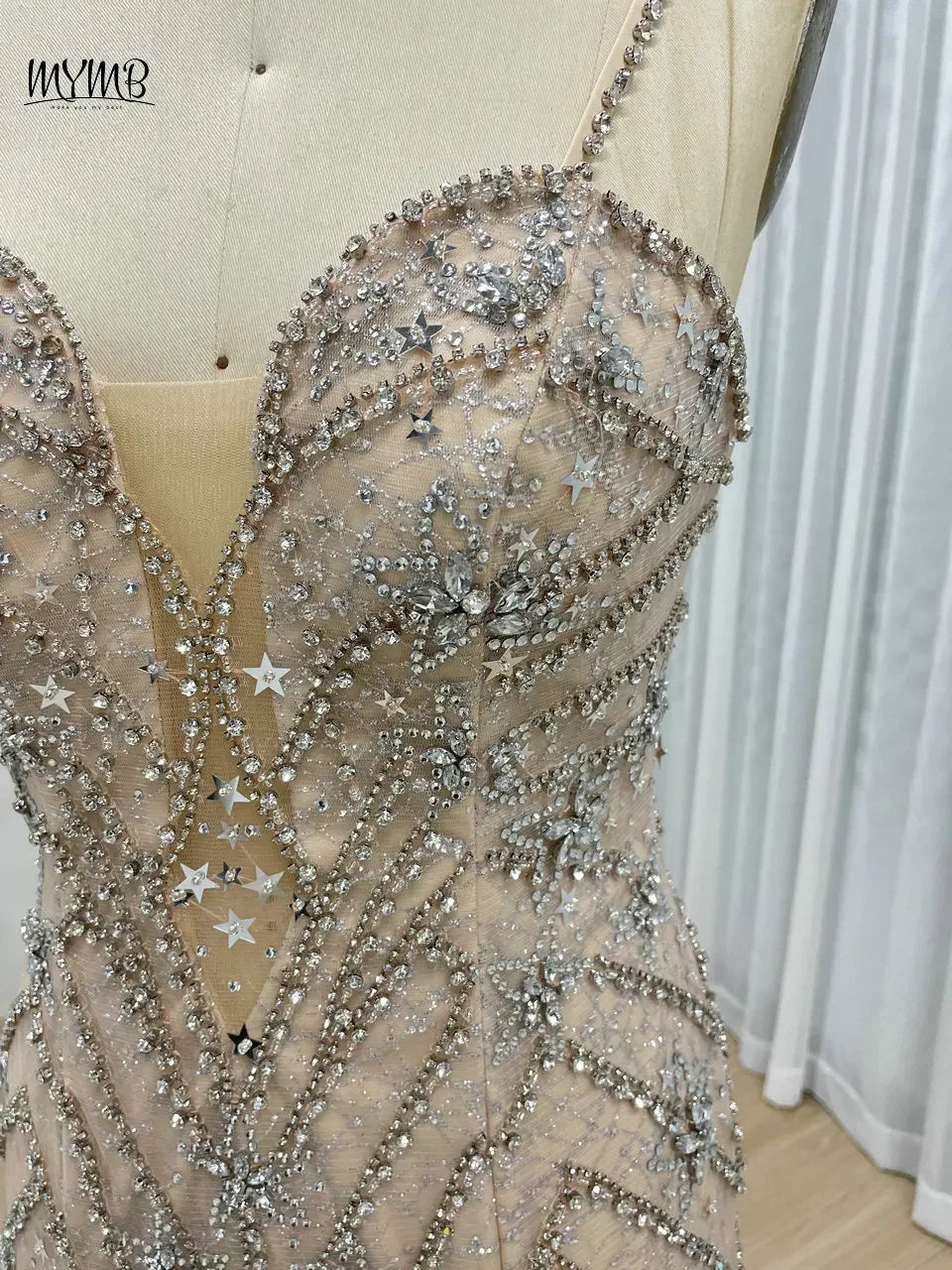 MYMB Luxury Mermaid Sheath Evening Gown for Women Wedding Party Dubai Sexy Spaghetti Straps Backless Beaded Prom Dress DSH16188