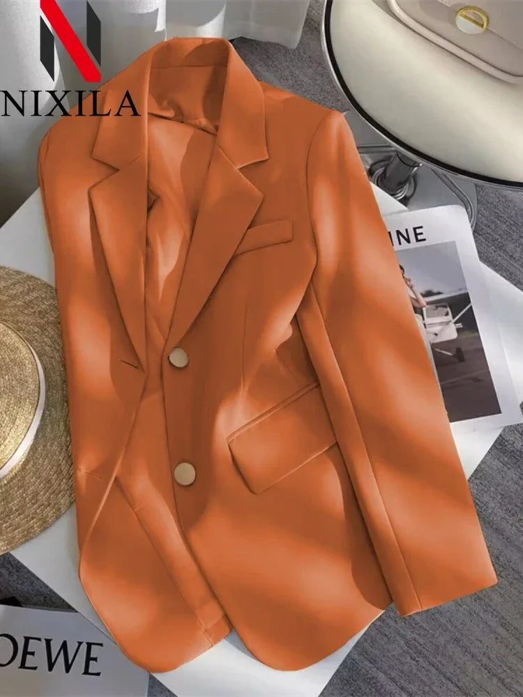 Women's Double Breasted Blazer Chic Office Lady Vintage Coat Fashion Notched Collar Long Sleeve Ladies Outerwear Stylish Tops