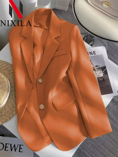 Women's Double Breasted Blazer Chic Office Lady Vintage Coat Fashion Notched Collar Long Sleeve Ladies Outerwear Stylish Tops