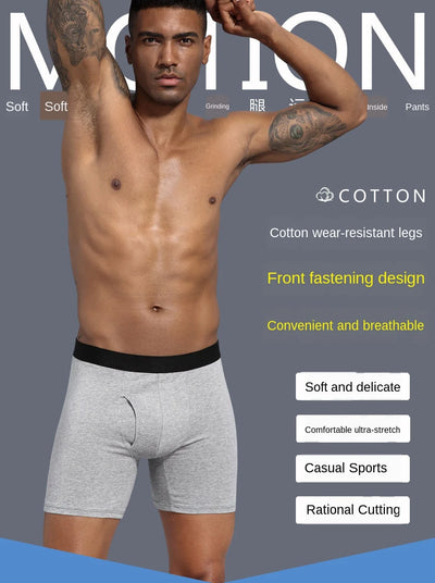 Long Boxer For Man Cotton Men's Panties Family Print Boxershorts Mens Open Front Underwear Sexy Male Underpants Shorts