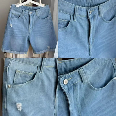 Women Denim Shorts Ripped Wide Leg Black High Waist Short Jeans Straight Leg Blue Denim Shorts For Women Summer Jean Shorts