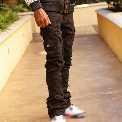 Men's Spring Autumn Casual Denim Pants Ripped Multi Pockets Slim Fit Jeans Trousers for Streetwear Punk Trendy Fashion Retro