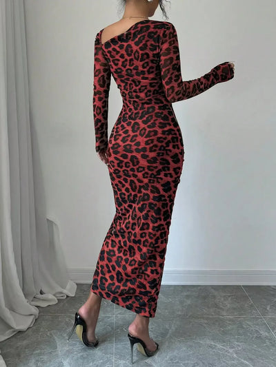 Sexy Leopard Print Women's Dresses Fashion Ruffled Sexy Slit Party Dress For Women Spring Summer  Bodycon Package hip Vestidos
