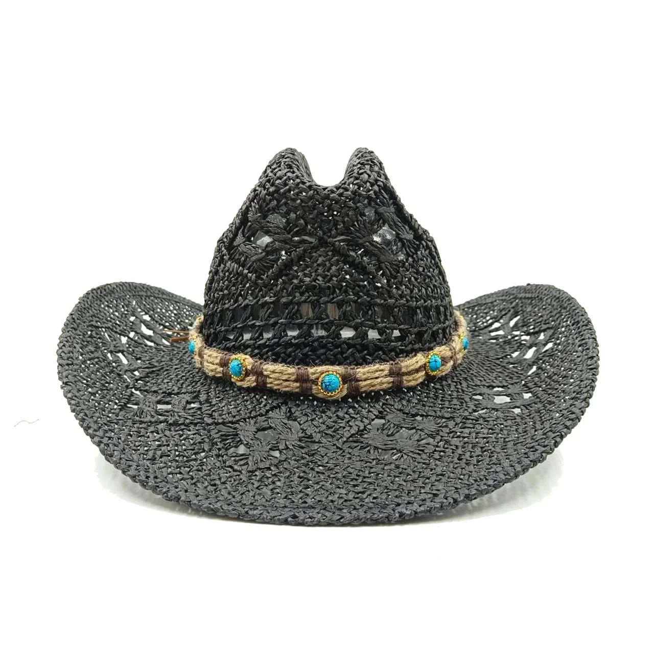 New Lake Blue Western Cowboy Straw Hat 2024 Spring and Summer New Outdoor Sun Hat Men's and Women's Cowboy Hat gorras