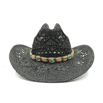 New Lake Blue Western Cowboy Straw Hat 2024 Spring and Summer New Outdoor Sun Hat Men's and Women's Cowboy Hat gorras