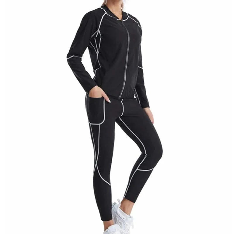 Women Sauna Sweat Suits Weight Loss Jacket Sweat Top Pants Body Shapers Fitness Shirts Leggings Thermo Long Sleeves Trousers Gym