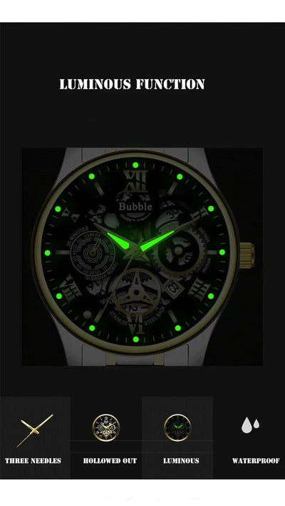 Luxury Men's Fashion Watch High-end Light Luxury Multi-functional Quartz Watch Waterproof Roman Hollow Men's Clock Watch