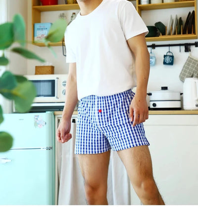 Men's Cotton Arrow Boxers Casual Plaid Elastic Waist Underwear Summer Loose Breathable Beach Pants Boxer Shorts Youth Panties