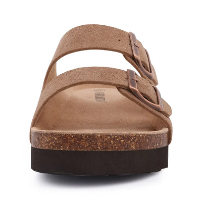 Kidmi New Men Sandals Men Double Buckle Sandals Cork Suede Men Slippers Outdoor Beach Slide Sandals Casual Soft Nonslip Sandals